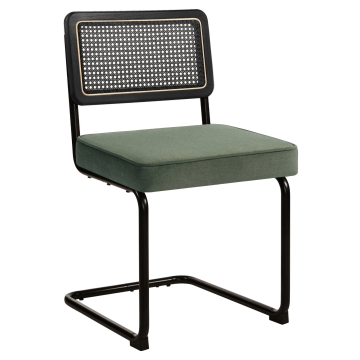 HAWAII | Krzesło Bistro | Aksamitt | Zielony | Oparcie: Rattan Czarny