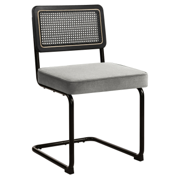 HAWAII | Chaise de bistrot | Velours | Gris | Dossier : Rotin noir