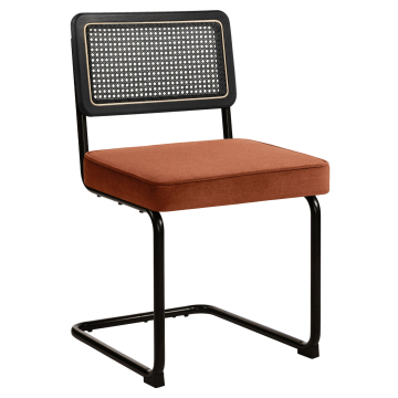 HAWAII | Chaise de bistro | Velours | Bronze rouge | Dossier : Rattan noir