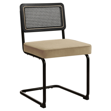HAWAII | Chaise de bistrot | Velours | Taupe | Dos : Rotin noir