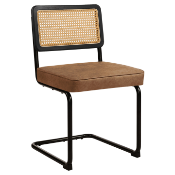 HAWAII | Krzesło Bistro | Skóra | Brązowy | Oparcie: Rattan Dąb