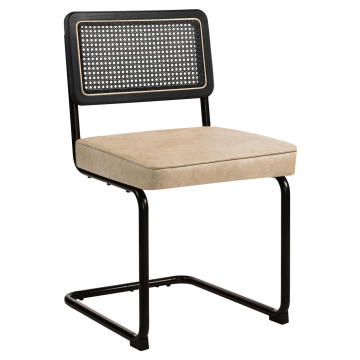 HAWAII | Krzesło Bistro | Skóra | Beżowy | Oparcie: Rattan Czarny