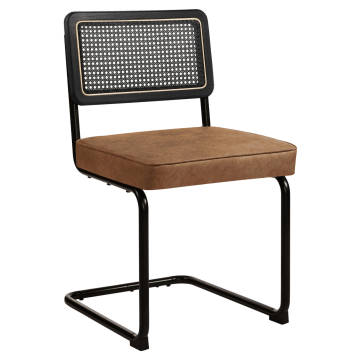 HAWAII | Bistrostol | Läder | Brun | Rygge: Rattan Svart