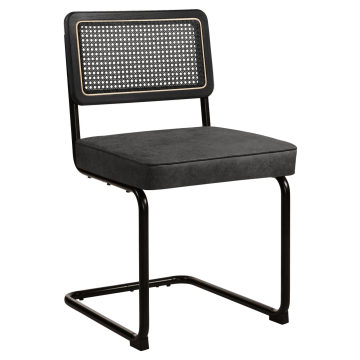HAWAII | Krzesło bistronne | Skóra | Czarny | Oparcie: Rattan Czarny
