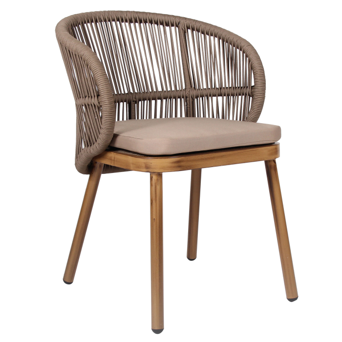 NANCY | Bistro Terrace Chair | Taupe | + Seat Cushion Taupe | Wood Look