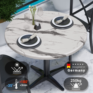 JAMAIKA | Bistro Außen Tischplatte | Ø 70 cm | Weiß Marmor | Rund