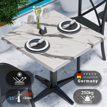 JAMAIKA | Bistro Außen Tischplatte | B:T 70 x 70 cm | Weiß Marmor | Quadratisch