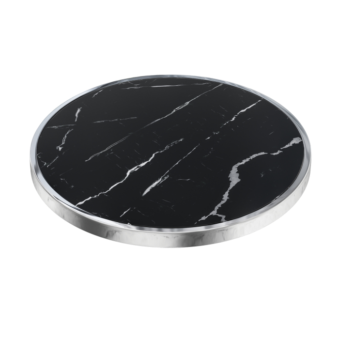JT | Gastro Glastischplatte | Ø70cm | Schwarz Marmor | Chrom Rand | Rund