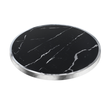 JT | Gastro Glastischplatte | Ø70cm | Schwarz Marmor | Chrom Rand | Rund