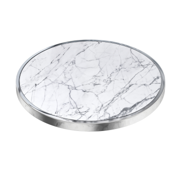 JT | Gastro Glastischplatte | Ø70cm | Weiß Marmor | Chrom Rand | Rund