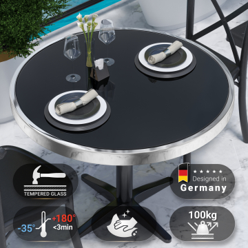 JT | Horeca Glazen Tafelblad | Ø 70 cm | Zwart | Rand chroom | Rond