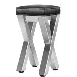 JUANA | Gastro bar stool | H: 40 x 81 cm | Stainless steel / Anthracite | Leather seat: Black | without backrest
