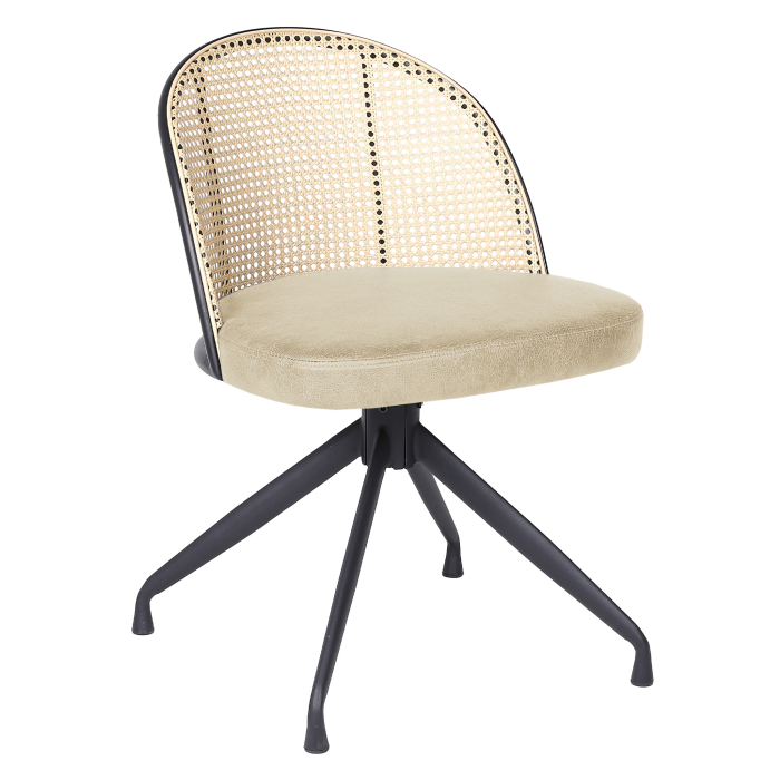 Jules | Chaise de bistrot | Beige | Cuir | Rotin Chêne | Pied pivotant