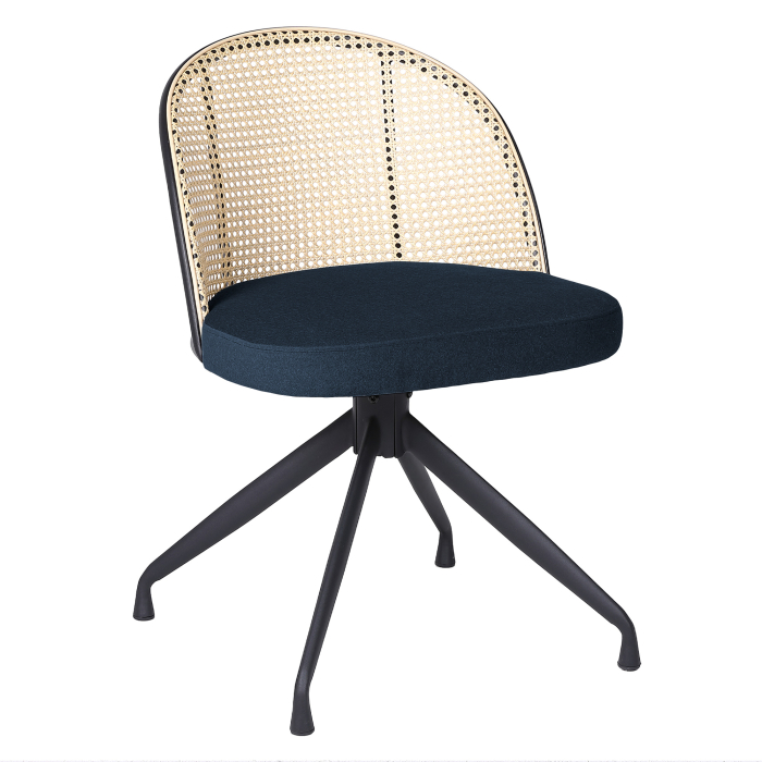 Jules | Bistro Stuhl | Blau | Samt | Rattan Eiche | Drehfuß