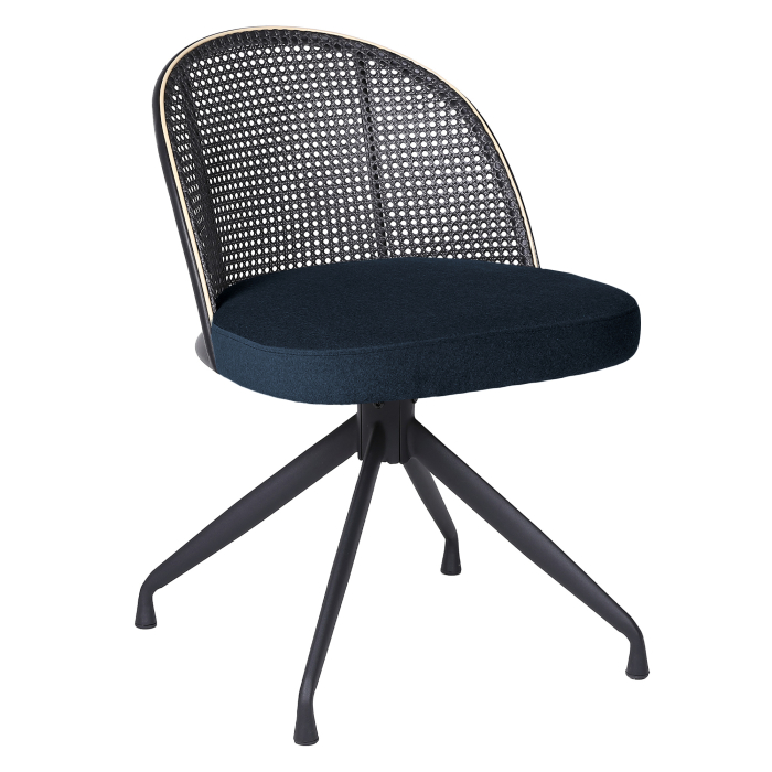 Jules | Sedia Bistro | Blu | Velluto | Rattan Nero | Base girevole