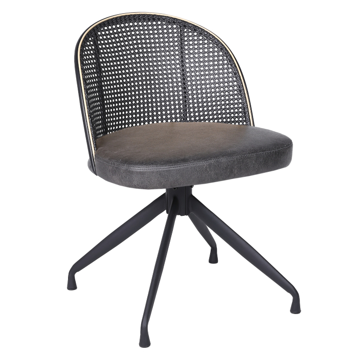 Jules | Chaise Bistro | Noir | Cuir | Rotin Noir | Pied pivotant