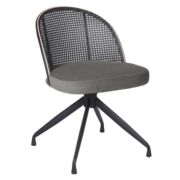 Jules | Krzesło bistro | Szare | Welur | Czarny rattan | Obrotowa podstawa