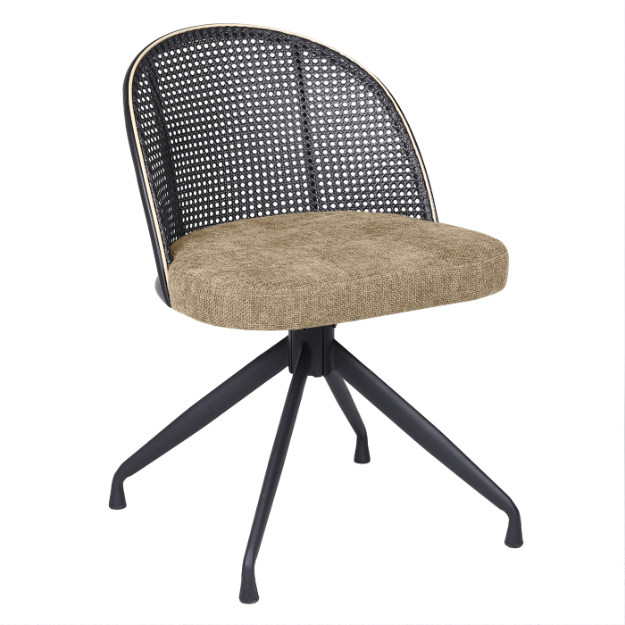 Jules | Chaise Bistro | Taupe | Tissu/Textile | Rotin Noir | Pied Pivotant