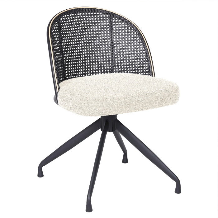 Jules | Bistro Stuhl | Beige | Teddystoff | Rattan Schwarz | Drehfuß
