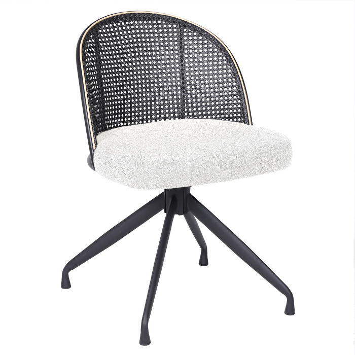Jules | Bistro Stuhl | Creme | Teddystoff | Rattan Schwarz | Drehfuß