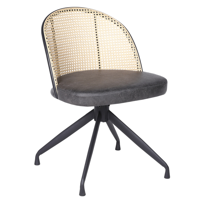 Jules | Bistro Chair | Black | Leather | Rattan Oak | Swivel Base