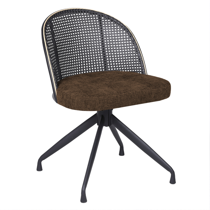 Jules | Bistro Stoel | Bruin | Stof/Textiel | Rattan Zwart | Drehfuß