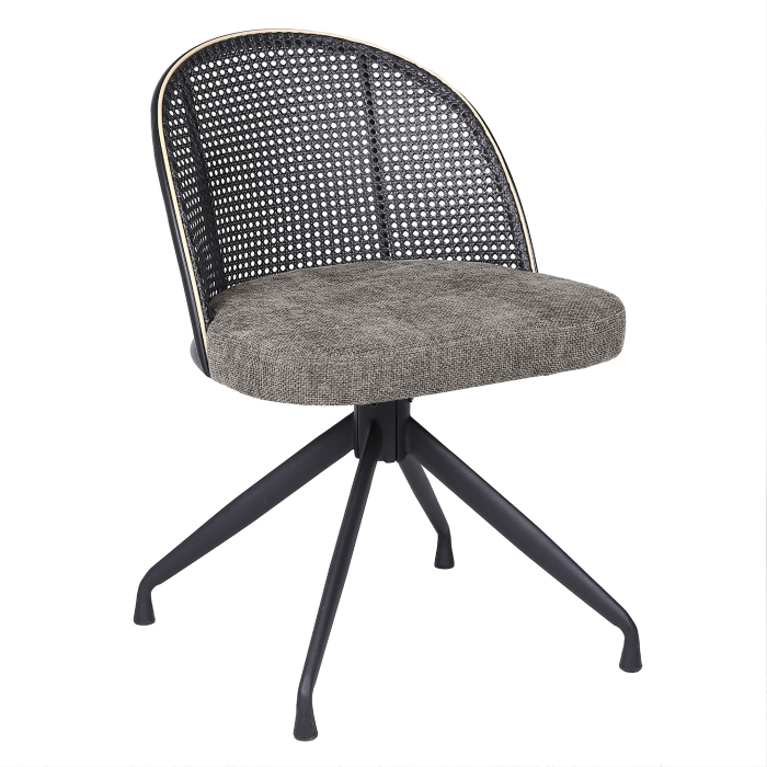 Jules | Bistro Stuhl | Grau | Stoff/Textil | Rattan Schwarz | Drehfuß