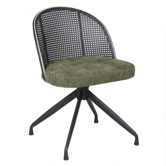 Jules | Bistro Stuhl | Grün | Stoff/Textil | Rattan Schwarz | Drehfuß