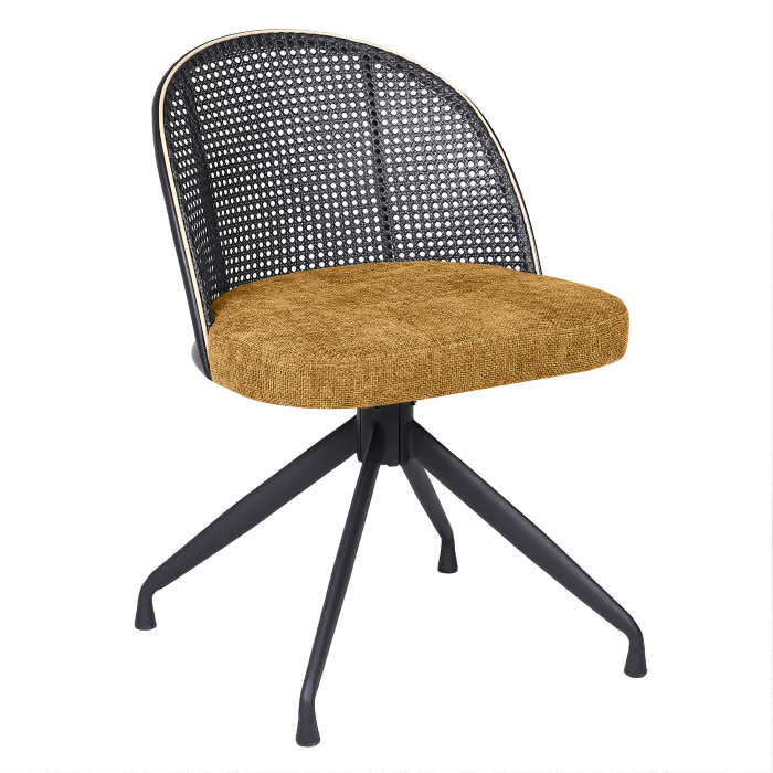 Jules | Bistro Stuhl | Honig Braun | Stoff/Textil | Rattan Schwarz | Drehfuß