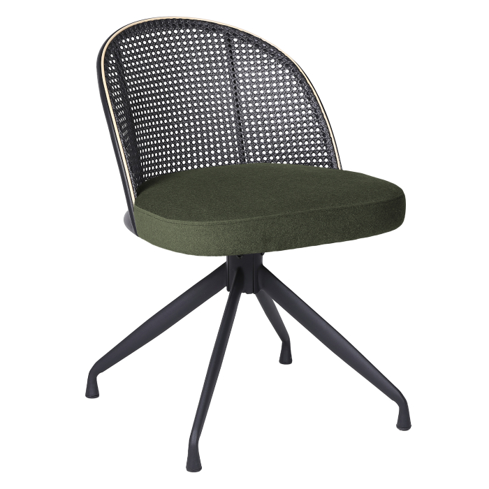 Jules | Sedia da Bistro | Verde | Velluto | Rattan Nero | Girevole