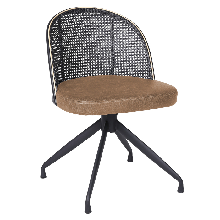 Jules | Bistro Stol | Brun | Skinn | Rattan Svart | Snurrfot