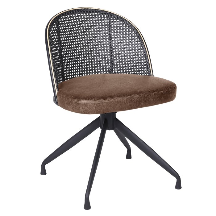 Jules | Bistro Stol | Brun | Læder | Rattan Sort | Swivelfæste