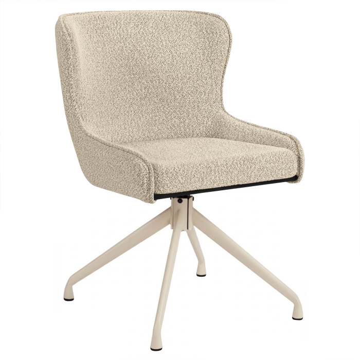JULIUS | Hotel Stuhl | Teddystoff | Beige | Gestell: Weiß | Drehfunktion