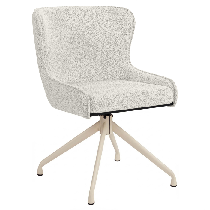 JULIUS | Hotel Stuhl | Teddystoff | Creme | Gestell: Weiß | Drehfunktion