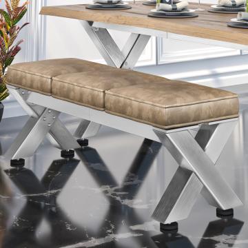 JUANA | Banco de salón B:H 120 x 51cm | 8mm | Acero inoxidable/Taupe