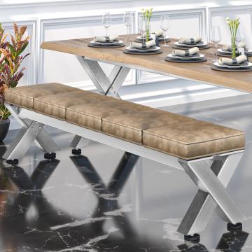 JUANA | Banco de salón B:H 200 x 51cm | 8mm | Acero inoxidable/Taupe