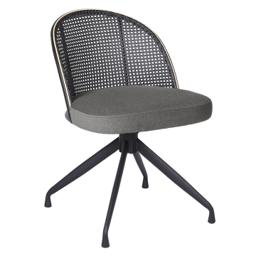 Jules | Bistro Chair | Gray | Velvet | Black Rattan | Swivel Base