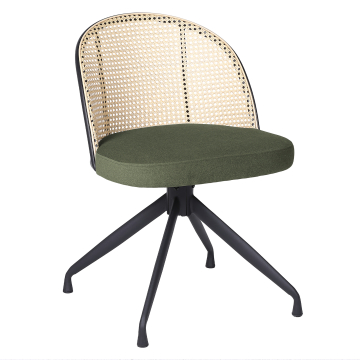 Jules | Bistro Stol | Grønn | Fløyel | Rattan Eik | Dreibar ben