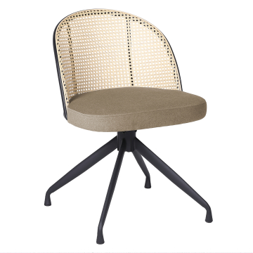 Jules | Bistro Stol | Taupe | Samt | Rattan Eik | Dreibent