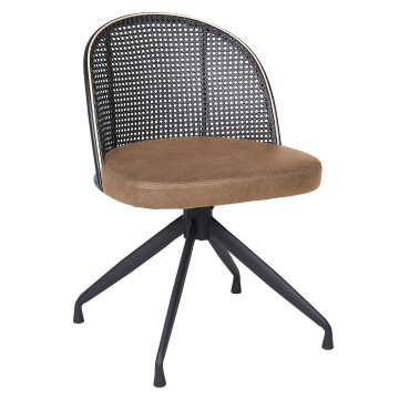 Jules | Bistro Stuhl | Braun | Leder | Rattan Schwarz | Drehfuß