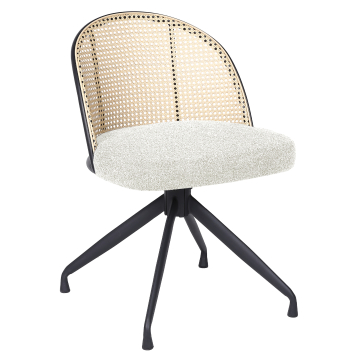 Jules | Bistro Stoel | Creme | Teddystof | Rattan Eiken | Swivel