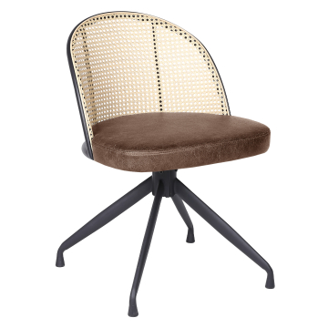Jules | Bistro Stuhl | Braun | Leder | Rattan Eiche | Drehfuß