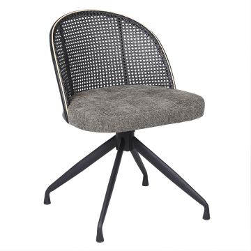 Jules | Bistro Stoel | Grijs | Stoff/Textiel | Rattan Zwart | Drehfuß
