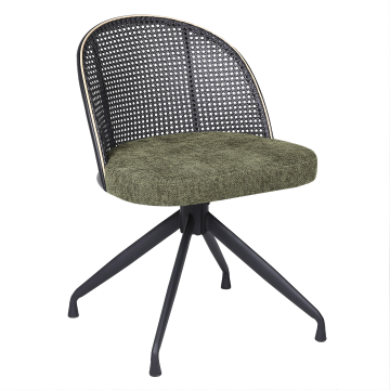 Jules | Bistro Stuhl | Grün | Stoff/Textil | Rattan Schwarz | Drehfuß
