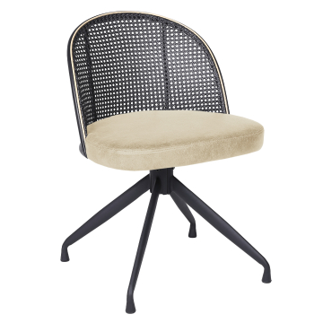Jules | Bistro Stuhl | Beige | Leder | Rattan Schwarz | Drehfuß