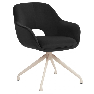 KATARINA | Hotelstol | Sort | Fløjl | Drejefod | Hvidt stel