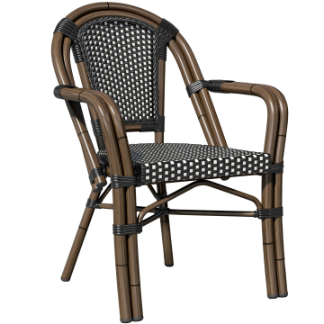 KRETA | Fransk caféstol i rattan | Sort/hvid | Rattan/bambus | Stabelbar