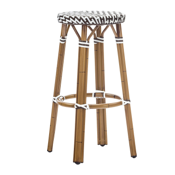 KRETA | Tabouret haut bistrot en rotin | Noir & Blanc | Rotin/bambou | Empilable