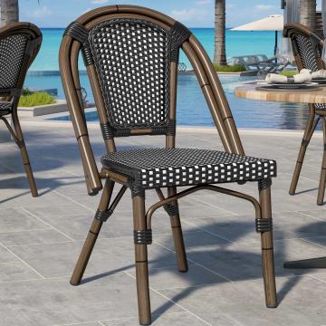 KRETA | Französischer Rattanstuhl | Schwarz & Weiß | Rattan/Bambus | Stapelbar