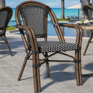 KRETA | Französischer Rattanstuhl | Schwarz & Weiß | Rattan/Bambus | Stapelbar